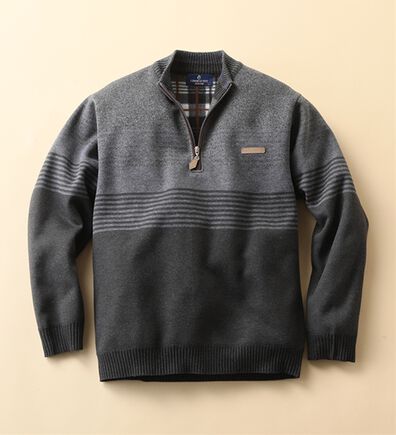 「洗えるパネル柄裏フリースセーター（メンズニット・セーター）」