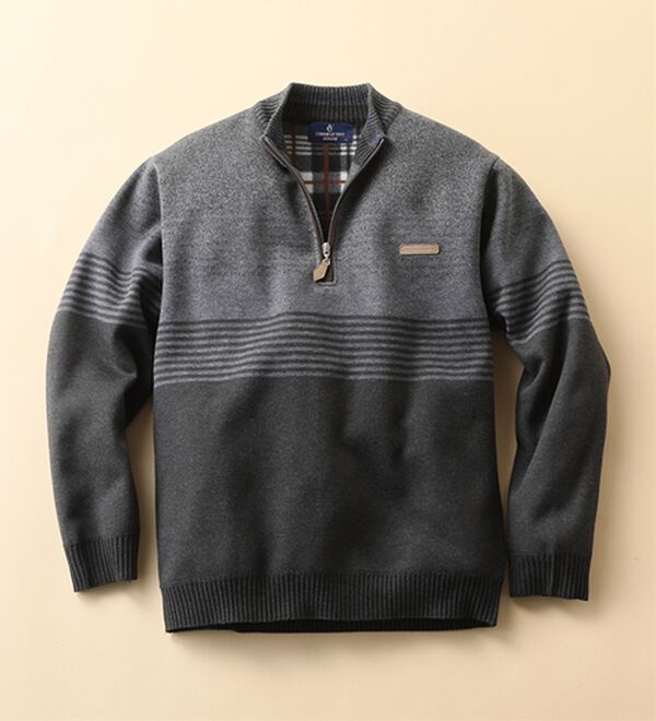 「洗えるパネル柄裏フリースセーター（メンズニット・セーター）」｜チャコール