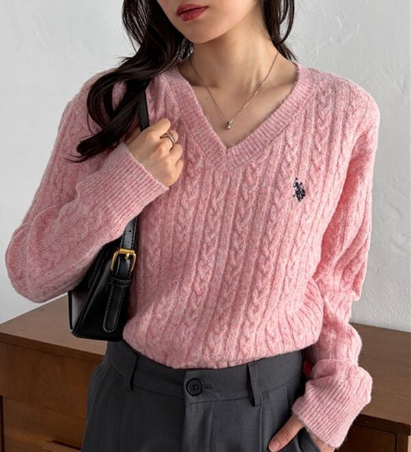 RANAN（ラナン）の「＜U.S.POLO ASSN.＞ワンポイントケーブルVネックニット（ニット・セーター）」｜詳細画像