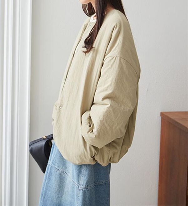 RANAN（ラナン）の「ノーカラーオーバーサイズ中わたブルゾン（ハーフコート）」｜詳細画像