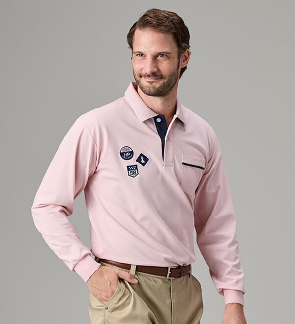 「＜ハッシュパピー＞配色長袖ポロシャツ（メンズポロシャツ）」｜詳細画像