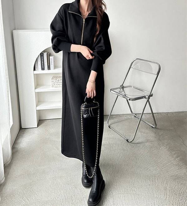 GeeRA（ジーラ）の「ハーフジップハイネック裏起毛ワンピース（カットソーワンピース）」｜詳細画像