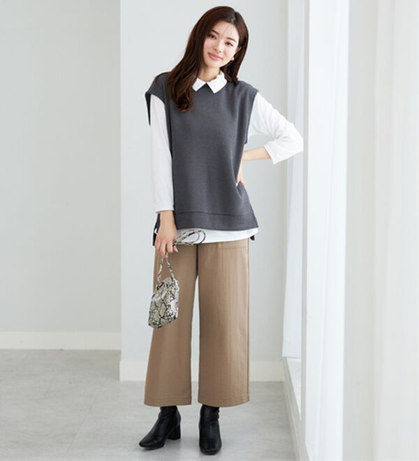 BELLUNA（ベルーナ）の「【新色追加】&ldquo;2点セット&rdquo;あぜ素材ベストアンサンブル（アンサンブル）」｜詳細画像