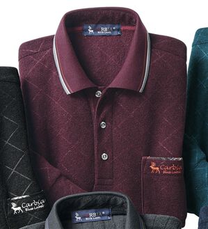 「毎日着たい柔らか素材の暖かポロ（メンズポロシャツ）」｜ワイン格子