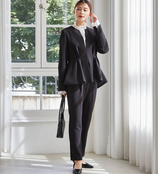 RANAN（ラナン）の「【２点セット】防シワ！ノーカラーペプラムパンツスーツ（パンツスーツ）」｜詳細画像