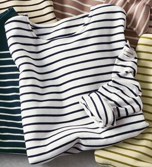 BELLUNA（ベルーナ）の「 ＜＆ｃｏｃｏｃｈｉ＞ハピネスコットン１００％ボーダープルオーバー（カットソー）」｜オフ白&times;ネイビー