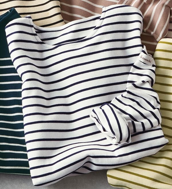 BELLUNA（ベルーナ）の「 ＜＆ｃｏｃｏｃｈｉ＞ハピネスコットン１００％ボーダープルオーバー（カットソー）」｜オフ白&times;ネイビー