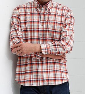 「＜バイロフト（Ｒ）＞カシミヤタッチネルシャツ（メンズシャツ）」｜オレンジ系