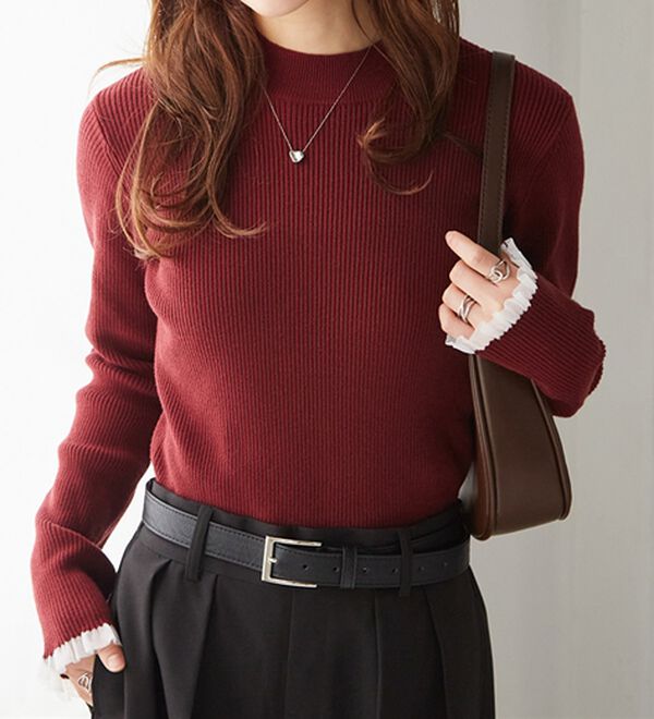 RANAN（ラナン）の「【春色追加】シアーフリル袖ハイネックリブニット（ニット・セーター）」｜詳細画像