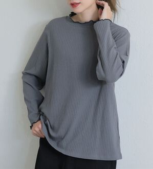 A HAPPY MARILYN（アハッピーマリリン）の「【Ｌ～６Ｌ／選べるネック】脱ピタ！綿混メロウリブトップス（カットソー）」｜チャコール&times;ブラック