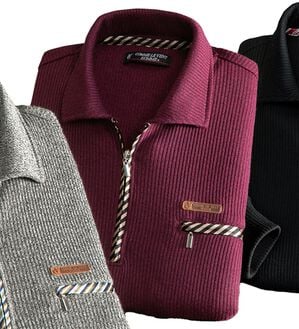 「＜コムルヴァン・オム＞着心地快適ミックス調ジップアップポロ（メンズポロシャツ）」｜杢ワイン