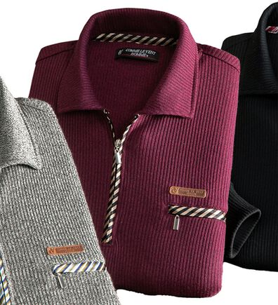 「＜コムルヴァン・オム＞着心地快適ミックス調ジップアップポロ（メンズポロシャツ）」