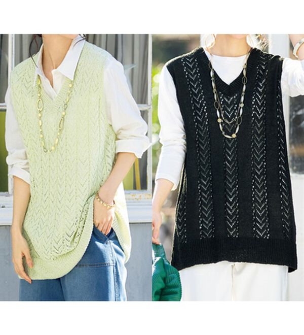 ルフラン（ルフラン）の「【２色組】ゆったり涼やかニットベスト（ベスト）」｜2色組