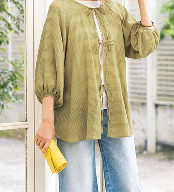 ルフラン（ルフラン）の「ゆるぽわ＊綿１００％リボンブラウス（ブラウス）」｜詳細画像