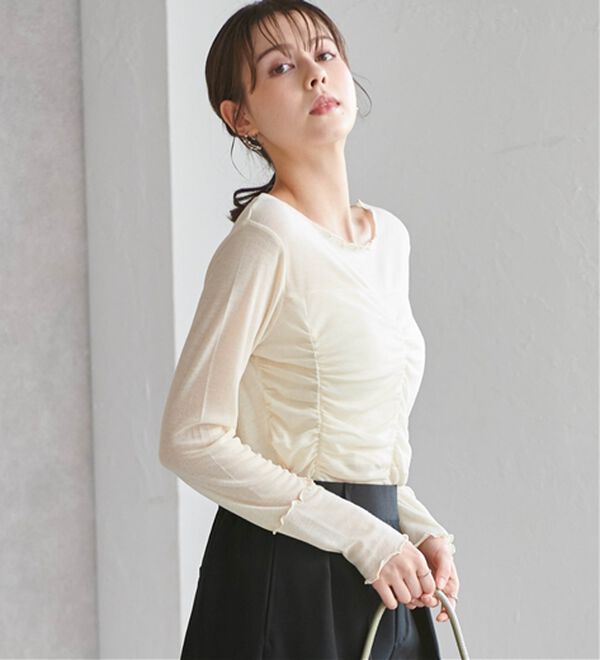 RANAN（ラナン）の「ギャザーデザインシアーTシャツ（Tシャツ）」｜詳細画像