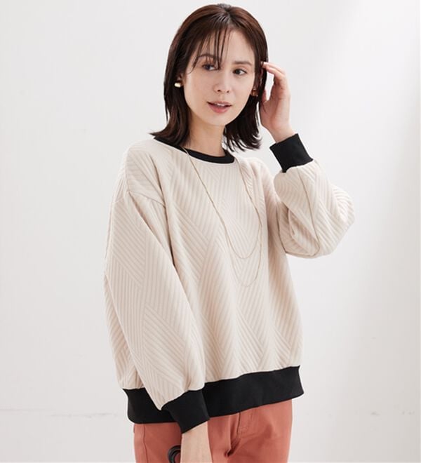 BELLUNA（ベルーナ）の「【新色追加】幾何柄ジャカード配色リブプルオーバー（カットソー）」｜詳細画像