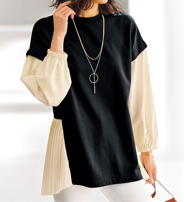 BELLUNA（ベルーナ）の「裏起毛素材プリーツ切替チュニック（チュニック）」｜詳細画像