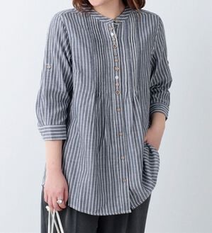 BELLUNA（ベルーナ）の「ダブルガーゼ素材オーバーブラウス（ブラウス）」｜ストライプ