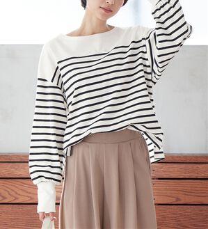 Viola e Viola（ヴィオラ エ ヴィオラ）の「トレンドを楽しむ！バスクボーダーパフ袖プルオーバー（カットソー）」｜ブラック系