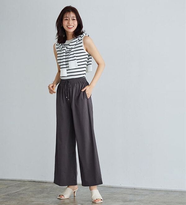 Pierrot（ピエロ）の「【選べる丈】ストレッチツイルワイドパンツ（ワイドパンツ・ガウチョ）」｜詳細画像