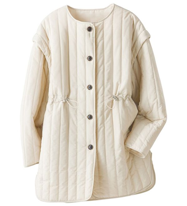 BELLUNA（ベルーナ）の「中わたストライプキルト２ＷＡＹコート（ハーフコート）」｜アイボリー