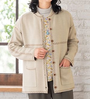 ルフラン（ルフラン）の「すっきりお洒落なニットカーデ（ニットカーディガン）」｜ベージュ系