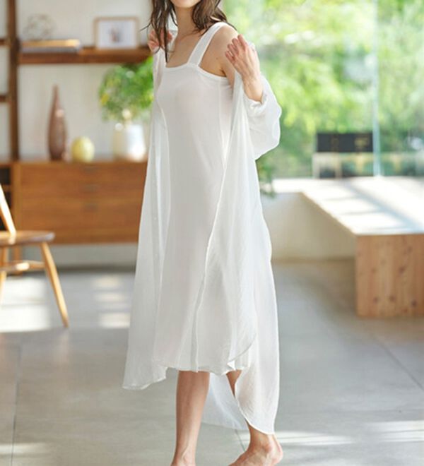 YU'NOW（ユナウ）の「ヒンヤリ冷感！【制菌】ブラ紐隠しのインナーワンピース（スリップ・ペチコート）」｜詳細画像