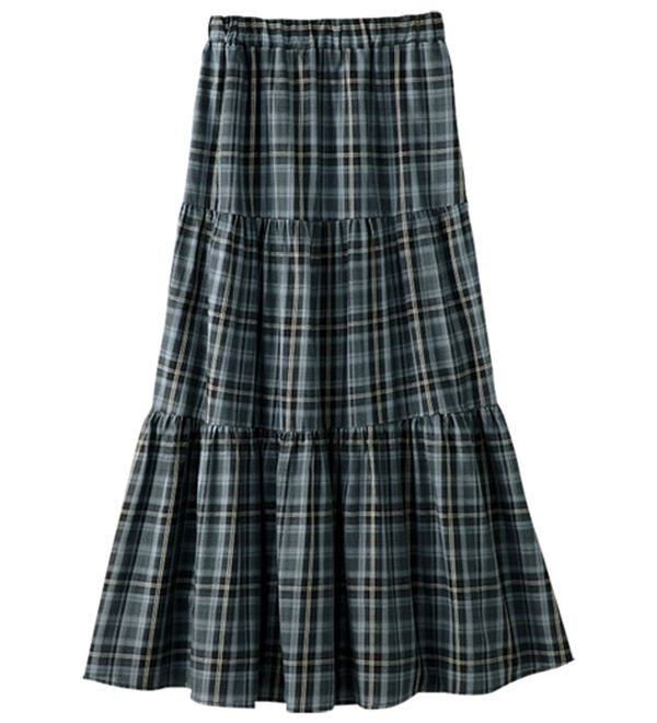 BELLUNA（ベルーナ）の「綿１００％チェック柄ティアードスカート（ロングスカート）」｜詳細画像