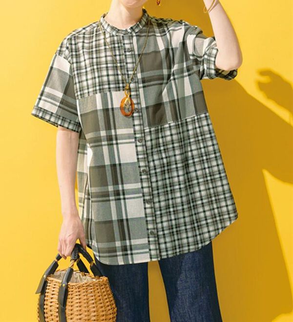 ルフラン（ルフラン）の「【２色組】モノトーン切替シャツチュニック（チュニック）」｜詳細画像