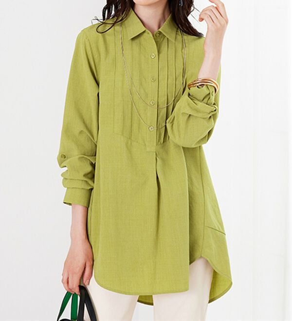 BELLUNA（ベルーナ）の「麻調素材タックデザインシャツチュニック（チュニック）」｜詳細画像