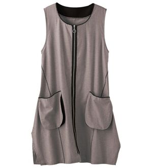 BELLUNA（ベルーナ）の「デニム素材ステッチ使いジャンパードレス（チュニック）」｜モカ系