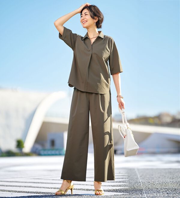 BELLUNA（ベルーナ）の「エアリーサッカー素材スキッパーブラウス（ブラウス）」｜詳細画像