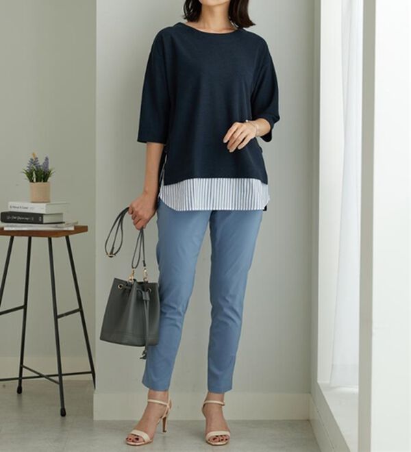 BELLUNA（ベルーナ）の「ラメストライプシャツフェイクチュニック（チュニック）」｜詳細画像