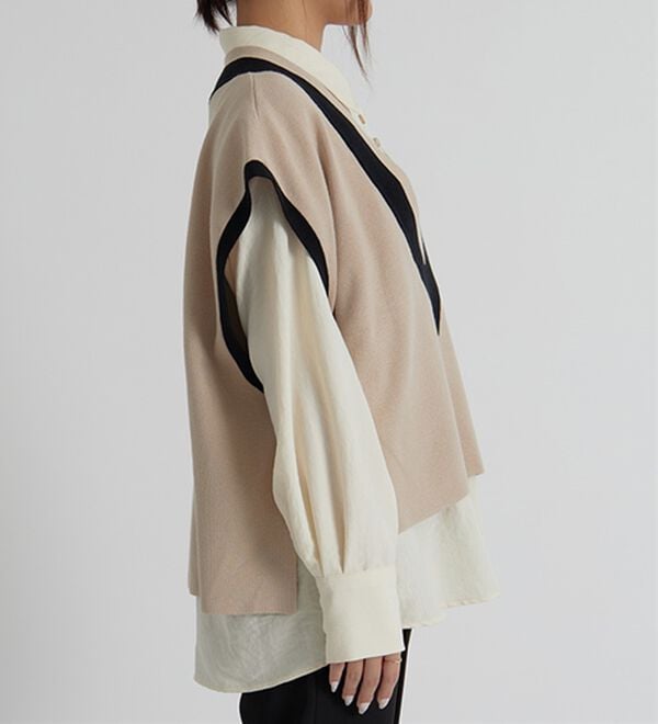 BELLUNA（ベルーナ）の「【低身長さん向け】重ねて可愛い配色ニットベスト（ベスト）」｜詳細画像