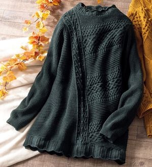 ルフラン（ルフラン）の「手編み風のデザインニットチュニック（ニット・セーター）」｜チャコール