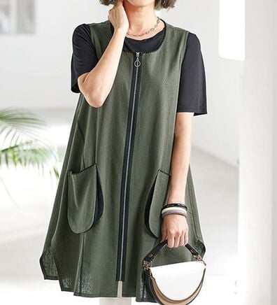 BELLUNA（ベルーナ）の「麻混配色デザインジャンパードレス（ジャンパースカート）」