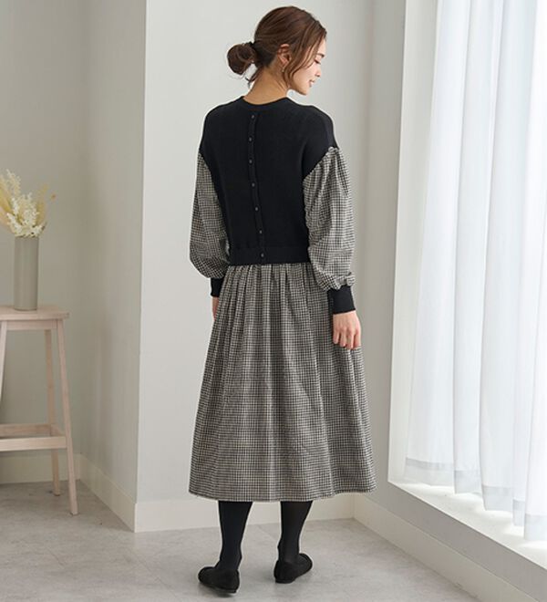 BELLUNA（ベルーナ）の「＜＆ｃｏｃｏｃｈｉ＞ニット切替チェック柄ワンピース（ドッキングワンピース）」｜詳細画像