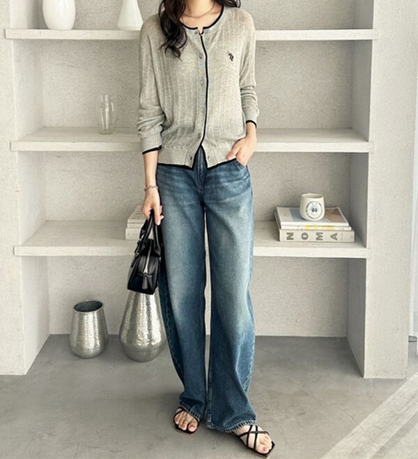 GeeRA（ジーラ）の「【ＵＳ．ＰＯＬＯ．ＡＳＳＮ】配色シアーカーディガン（ニットカーディガン）」｜詳細画像