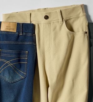BELLUNA（ベルーナ）の「新感覚！かのこ素材ニットデニムパンツ（フルレングスパンツ）」｜ベージュ