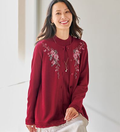 BELLUNA（ベルーナ）の「クロスステッチ刺しゅうカーディガンアンサンブル（ニットカーディガン）」