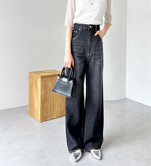 GeeRA（ジーラ）の「ハイウエストストレートデニム（ワイドパンツ・ガウチョ）」｜詳細画像
