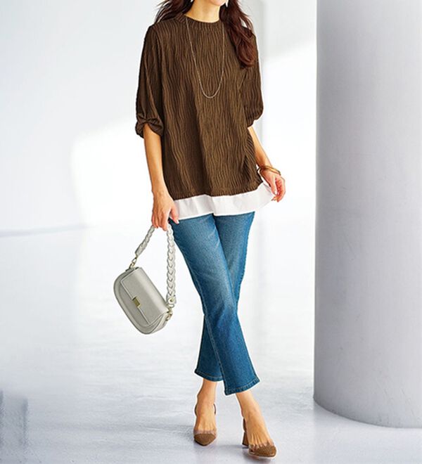 BELLUNA（ベルーナ）の「裾切替波柄ジャカード素材プルオーバー（カットソー）」｜詳細画像