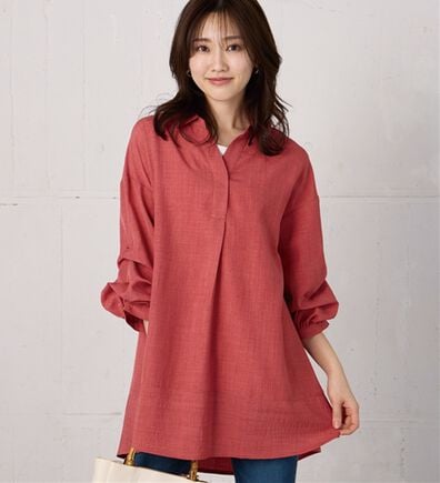 BELLUNA（ベルーナ）の「麻調素材袖タックデザインシャツチュニック（チュニック）」