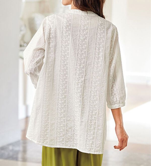 BELLUNA（ベルーナ）の「綿１００％ボーダー刺しゅう切替ブラウス（ブラウス）」｜詳細画像