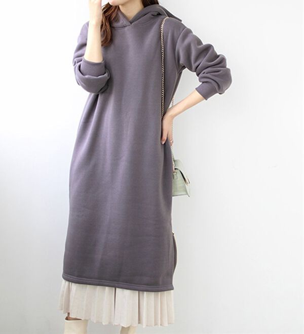 GeeRA（ジーラ）の「裏起毛裾ファスナーパーカーワンピース（カットソーワンピース）」｜詳細画像