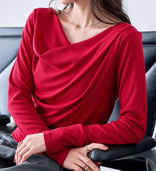 RANAN（ラナン）の「【新色追加】上品ドレープリブロングＴシャツ（カットソー）」｜詳細画像