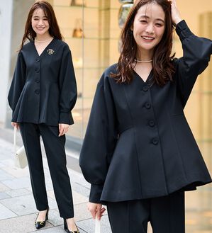 RANAN（ラナン）の「【２点セット】Ｖネックペプラムセットアップ（パンツスーツ）」｜詳細画像