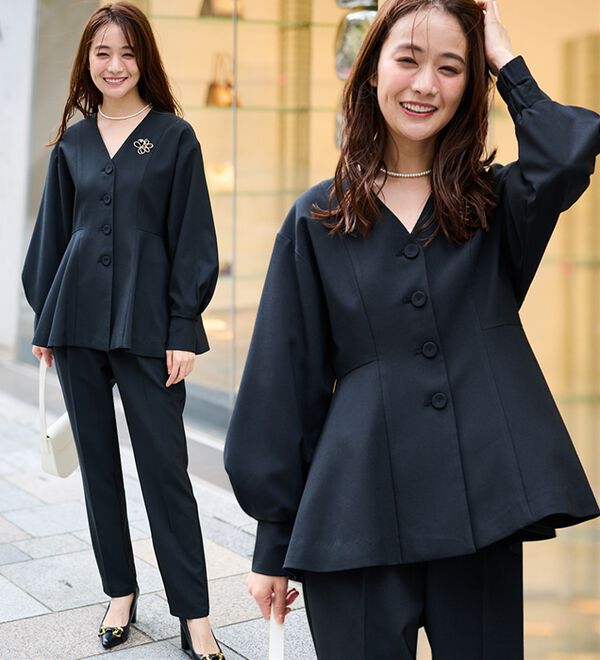 RANAN（ラナン）の「【２点セット】Ｖネックペプラムセットアップ（パンツスーツ）」｜詳細画像