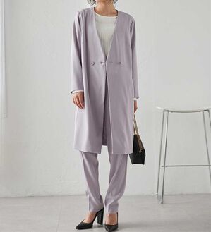 RANAN（ラナン）の「【２点セット】防シワ！洗える！ロングジャケットセットアップ（パンツスーツ）」｜ライトグレー