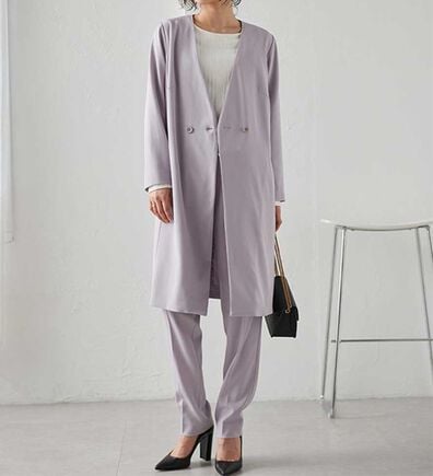 RANAN（ラナン）の「【２点セット】防シワ！洗える！ロングジャケットセットアップ（パンツスーツ）」